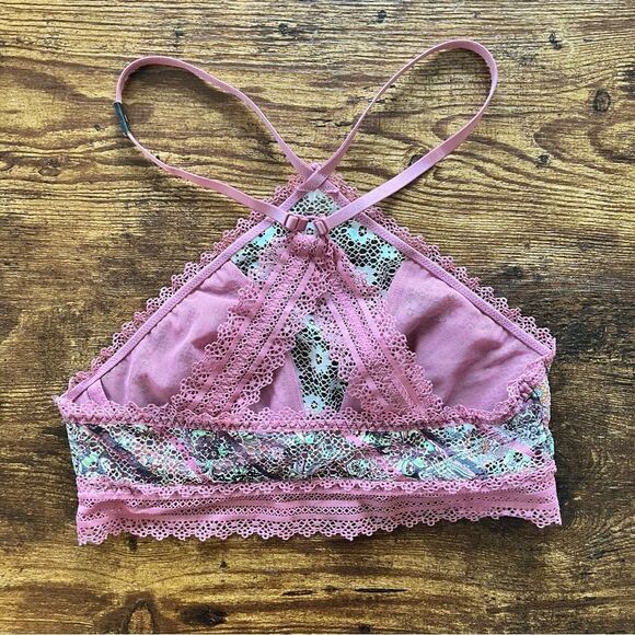 Victorias Secret Dusty Pink Pattern Lace Underwire Cropped Halter Bralette NWOT - Picture 6 of 8